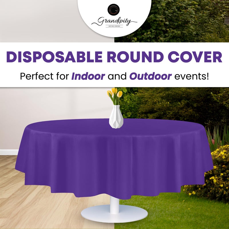 Grandipity 12 Pack Premium Disposable Plastic Tablecloth 84" Inch Decorative Round Table Cover - Purple - Image 5